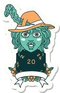 Bir insan tarafından çizilmiş 20 zarlı yarım ork şairin çıkartması.