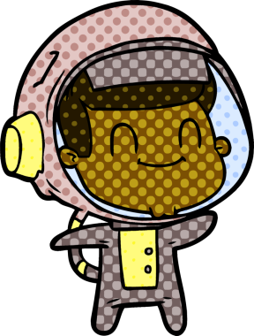 Bir insan tarafından çizilmiş mutlu astronot çizgi filmi.