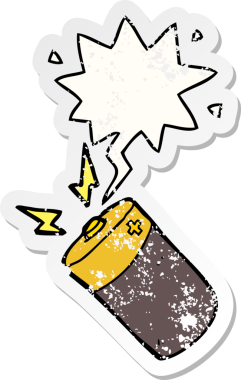 Konuşma baloncuklu karikatür bataryası bir insan tarafından çizilmiş sıkıntılı eski bir çıkartma