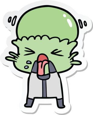 Bir insan tarafından çizilmiş garip bir uzaylı çizgi film çıkartması.