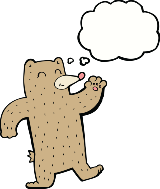 Bir insan tarafından çizilmiş düşünce baloncuklu çizgi film dalgalı ayısı.