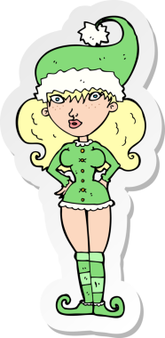 Bir insan tarafından çizilmiş bir çizgi film Noel Baba yardımcısının çıkartması.