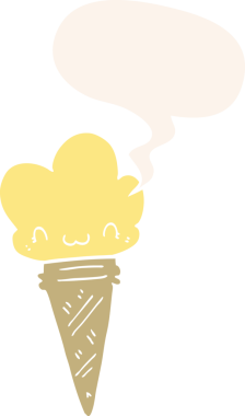 Bir insan tarafından çizilmiş, yüzü konuşma baloncuğu olan karikatür dondurması.