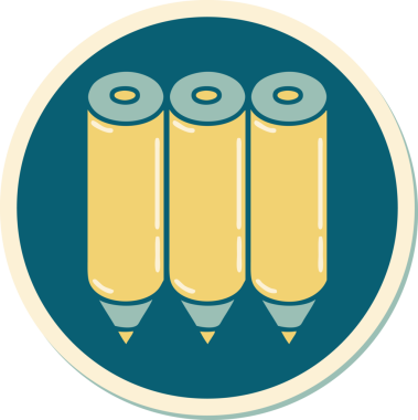 Bir insan tarafından çizilmiş renkli kalemlerin geleneksel stiliyle dövme çıkartması.