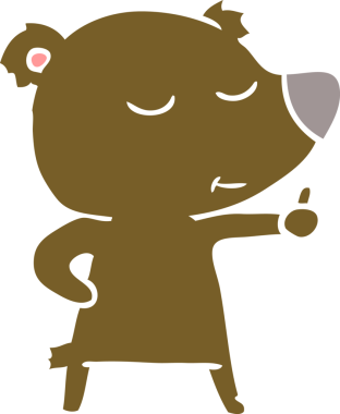 Mutlu düz renkli çizgi film ayısı bir insan tarafından çizilmiş başparmakları veriyor.