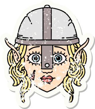 Bir insan tarafından çizilmiş bir elf savaşçı karakterinin grunge sticker 'ı.