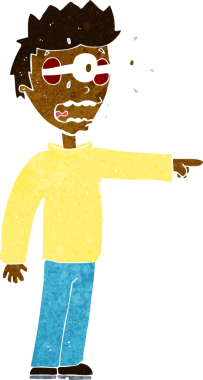 Bir insan tarafından çizilmiş gözleri olan çizgi film adamı.