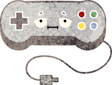 Bir insan tarafından çizilmiş bir oyun denetleyicisinin retro illüstrasyon tarzı karikatürü