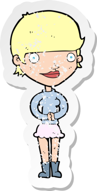 Bir insan tarafından çizilmiş, karikatür dostu bir kadının gerilimli çıkartması.