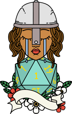 Retro Dövme Tarzı Ağlayan İnsan Dövüşçüsü Bir insan tarafından çizilmiş doğal bir D20 ruloyla