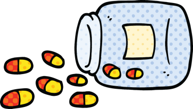 Bir insan tarafından çizilmiş çizgi roman tarzı haplar.