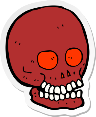 Bir insan tarafından çizilmiş bir karikatür kafatası çıkartması.