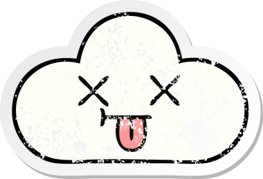 Bir insan tarafından çizilmiş şirin beyaz bulutun sıkıntılı çıkartması.