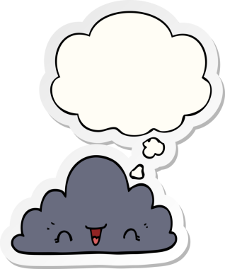 Düşünce baloncuklu şirin çizgi film bulutu insan tarafından çizilmiş bir çıkartma gibi.