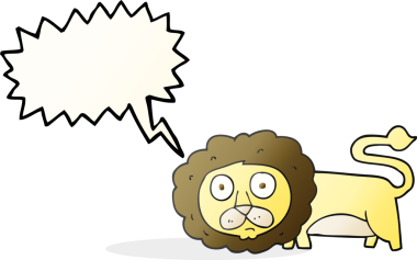 Bir insan tarafından çizilmiş serbest konuşma balonu karikatür aslanı.