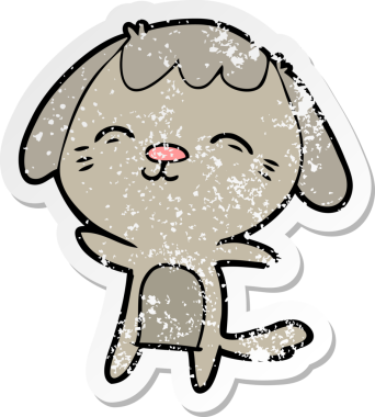 Bir insan tarafından çizilmiş mutlu çizgi film köpeğinin sıkıntılı çıkartması.