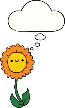 Bir insan tarafından çizilmiş düşünce baloncuklu karikatür çiçeği