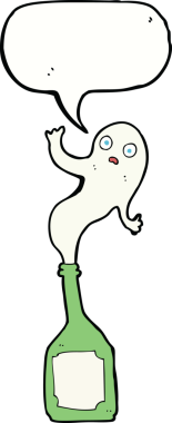 Şişede bir insan tarafından çizilmiş konuşma baloncuğu olan karikatür hayaleti.