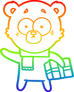 Bir insan tarafından çizilmiş sinirli bir Noel ayısının çizdiği gökkuşağı gradyan çizgisi.