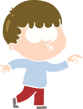 Düz renkli çizgi film meraklısı çocuk bir insan tarafından çizilmiş.