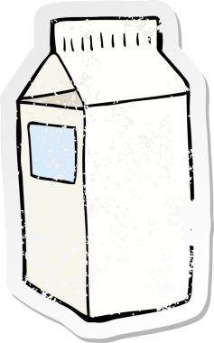 Bir insan tarafından çizilmiş bir süt kutusunun sıkıntılı etiketi.