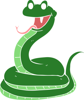 Bir insan tarafından çizilmiş düz renk çizgi film mutlu yılan