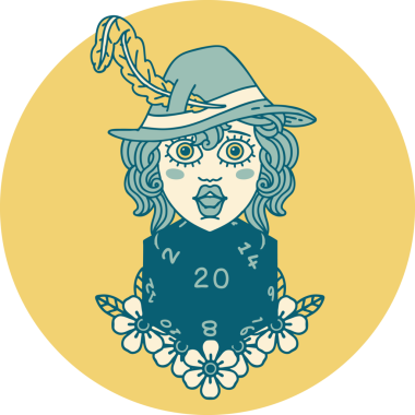 Bir insan tarafından çizilmiş 20 zarlı Retro Dövme Tarzı insan ozanı