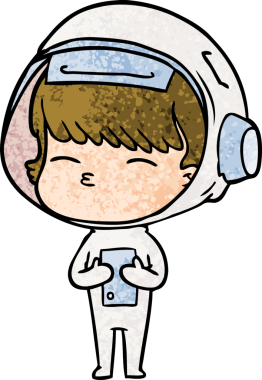 Bir insan tarafından çizilmiş meraklı astronot çizgi filmi.