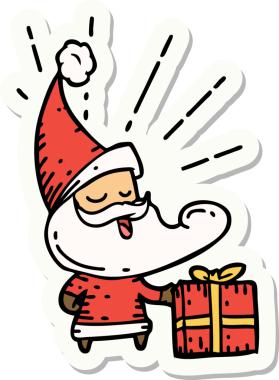 Bir insan tarafından çizilmiş dövme stili Noel Baba karakterinin çıkartması.