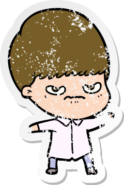 Bir insan tarafından çizilmiş kızgın bir çizgi film çocuğunun sıkıntılı çıkartması.