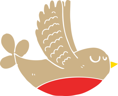 Bir insan tarafından çizilmiş düz renkli çizgi film kuşu