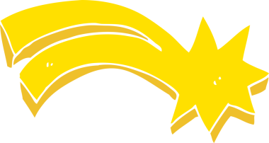 Bir insan tarafından çizilmiş dekoratif kayan yıldızın düz renk çizimi