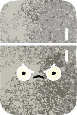 Bir insan tarafından çizilmiş buzdolabının retro çizim tarzı karikatürü.