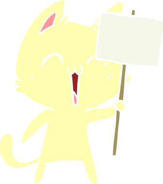 Bir insan tarafından çizilmiş mutlu düz renkli çizgi film kedisi