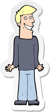 Bir insan tarafından çizilmiş omuz silken bir karikatür adamın çıkartması.