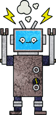 Bir insan tarafından çizilmiş bir robotun retro grunge dokusu