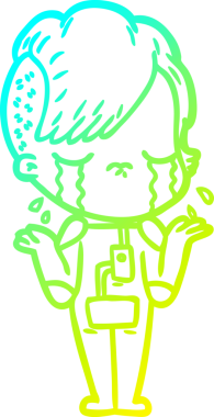 Bir insan tarafından çizilmiş uzay giysileri içinde ağlayan bir kız çizimi.