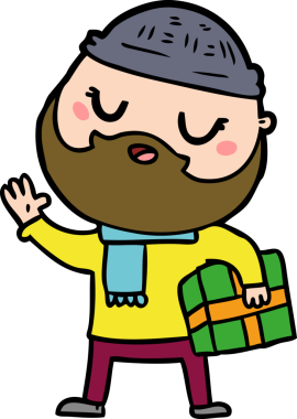 Bir insan tarafından çizilmiş sakallı bir çizgi film adamı.