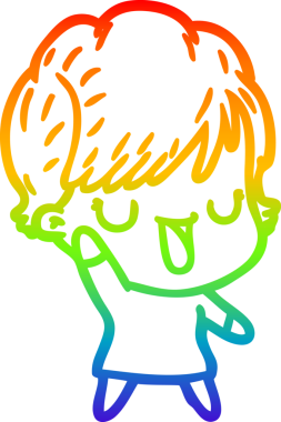 Gökkuşağı gradyan çizgi çizimi bir insan tarafından çizilmiş bir karikatür kadın