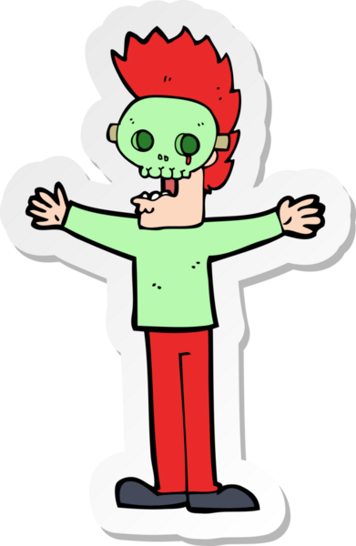 Bir insan tarafından çizilmiş ürkütücü maskeli bir karikatür adamın çıkartması.