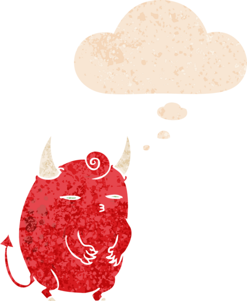 çizgi film cadılar bayramı şeytanı grunge içinde düşünce balonu sıkıntılı retro dokuma tarzı bir insan tarafından çizilmiş