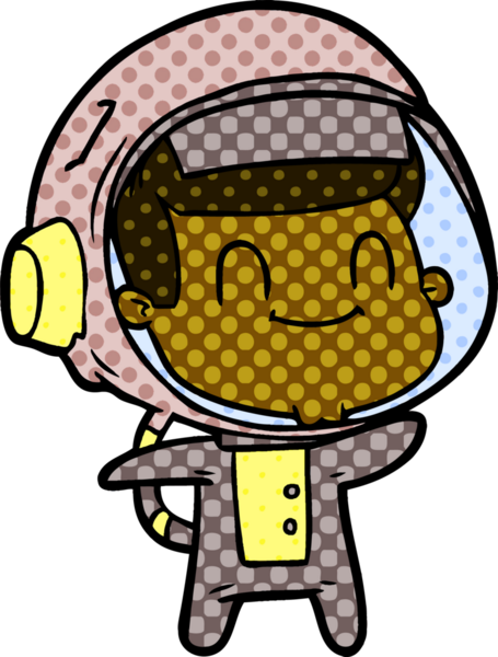 Bir insan tarafından çizilmiş mutlu astronot çizgi filmi.