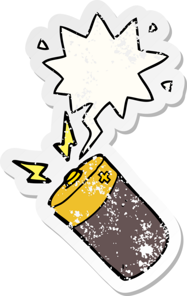 Konuşma baloncuklu karikatür bataryası bir insan tarafından çizilmiş sıkıntılı eski bir çıkartma