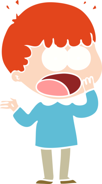 Düz renkli çizgi film bir insan tarafından çizilmiş şok bir adam.