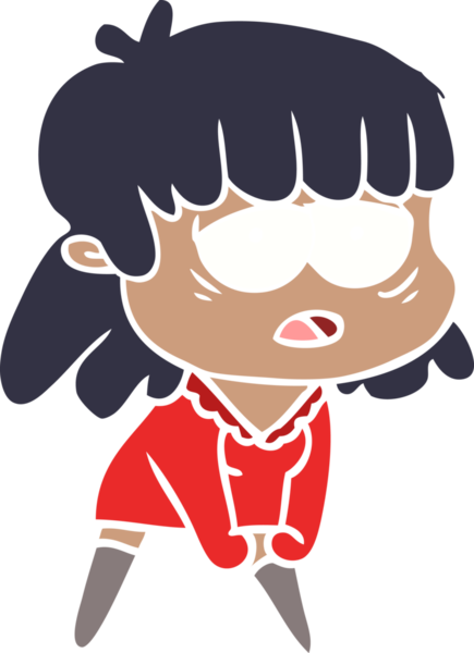 Düz renkli çizgi film. Bir insan tarafından çizilmiş yorgun kadın.