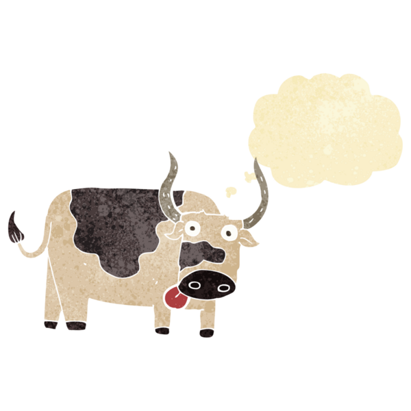 Bir insan tarafından çizilmiş düşünce baloncuklu çizgi film boğası.