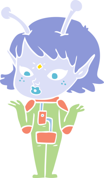 Bir insan tarafından çizilmiş düz renk çizgi film uzaylı kızı.