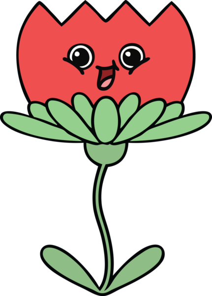 Bir insan tarafından çizilmiş sevimli bir çiçek karikatürü.