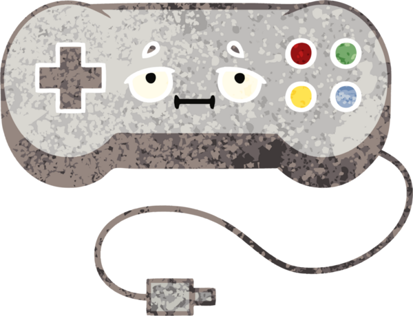 Bir insan tarafından çizilmiş bir oyun denetleyicisinin retro illüstrasyon tarzı karikatürü