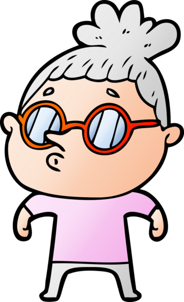 Bir insan tarafından çizilmiş gözlüklü bir karikatür kadın.